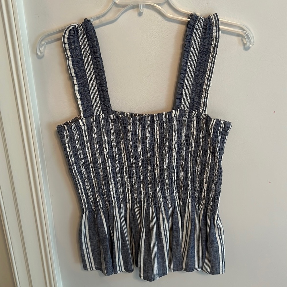 Anthropologie Smocked Blue & White striped top